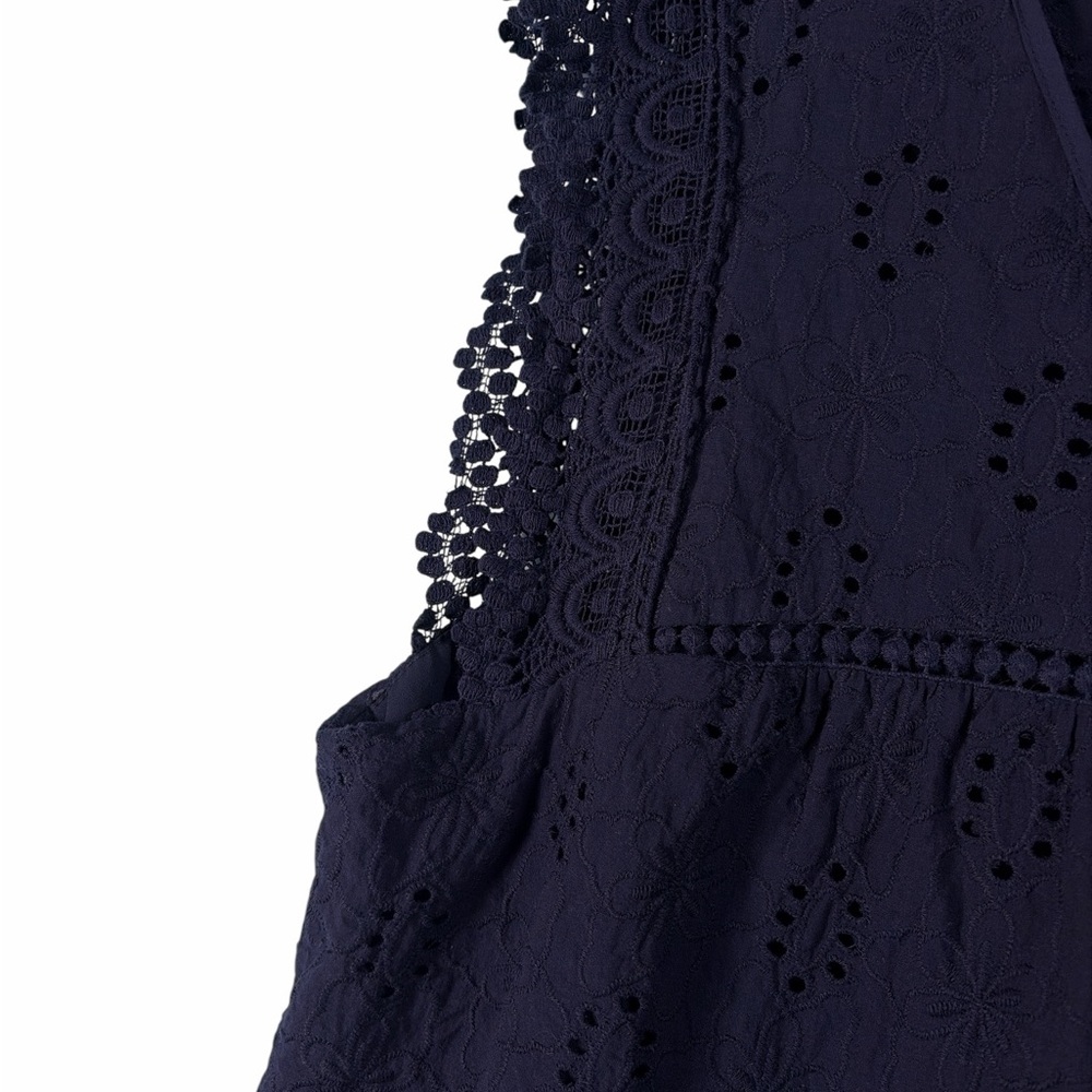 Knox Rose Blouse Women's XL Navy Blue Lace Eyelet Short Sleeve Boho Shirt Top - Picture 2 of 8